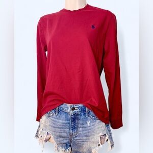 Ralph Lauren Red Long-Sleeve Crewneck Teen with Embroidered Logo